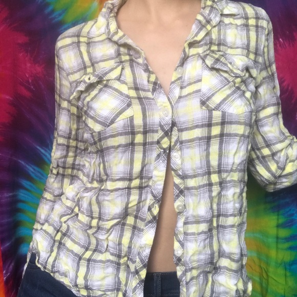 Justice Soft Yellow Button Down Flannel - Picture 2 of 4